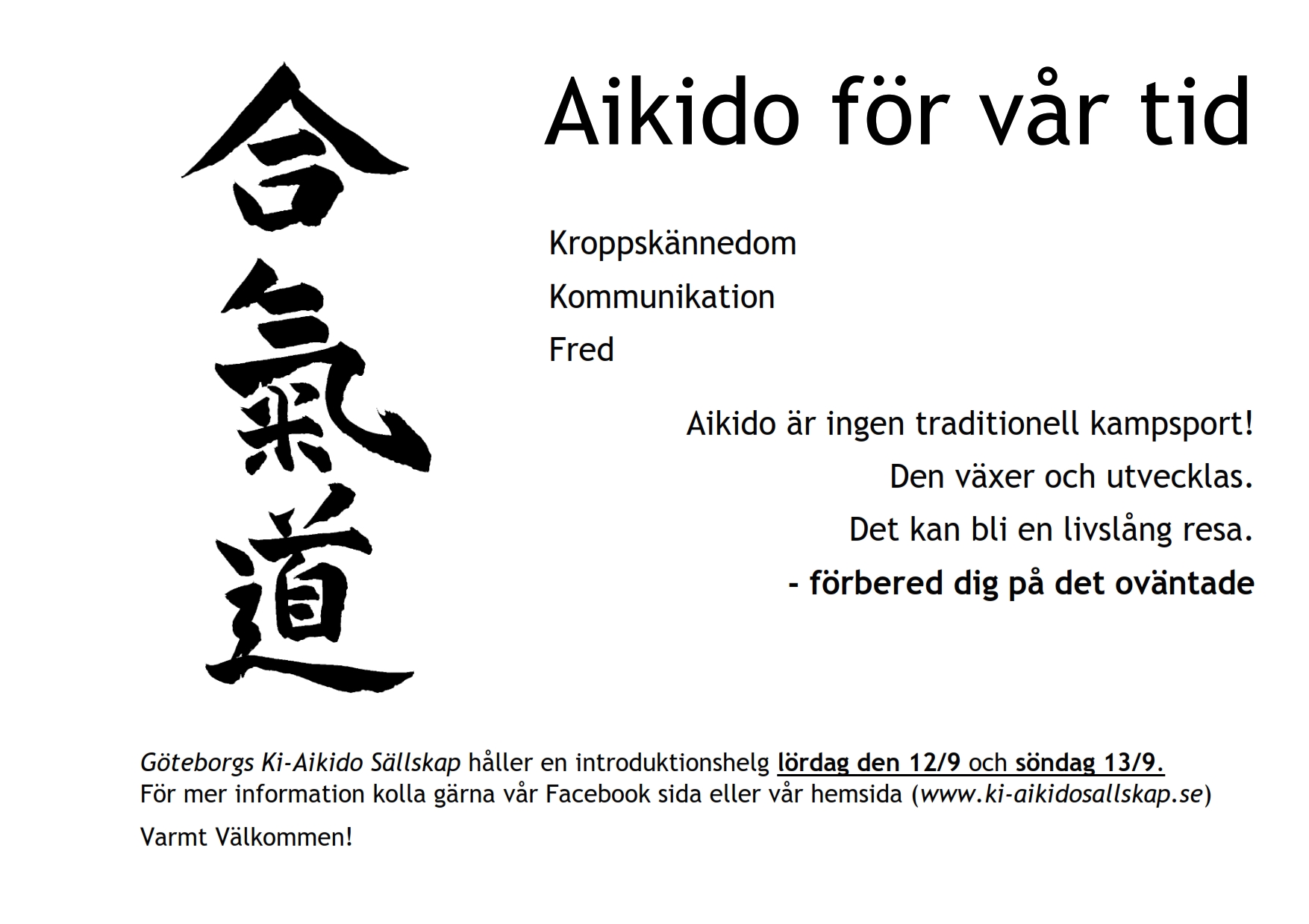 Aikido för Vår Tid: Aikido Introduktionskurs 2020-09-12 - 2020-09-13